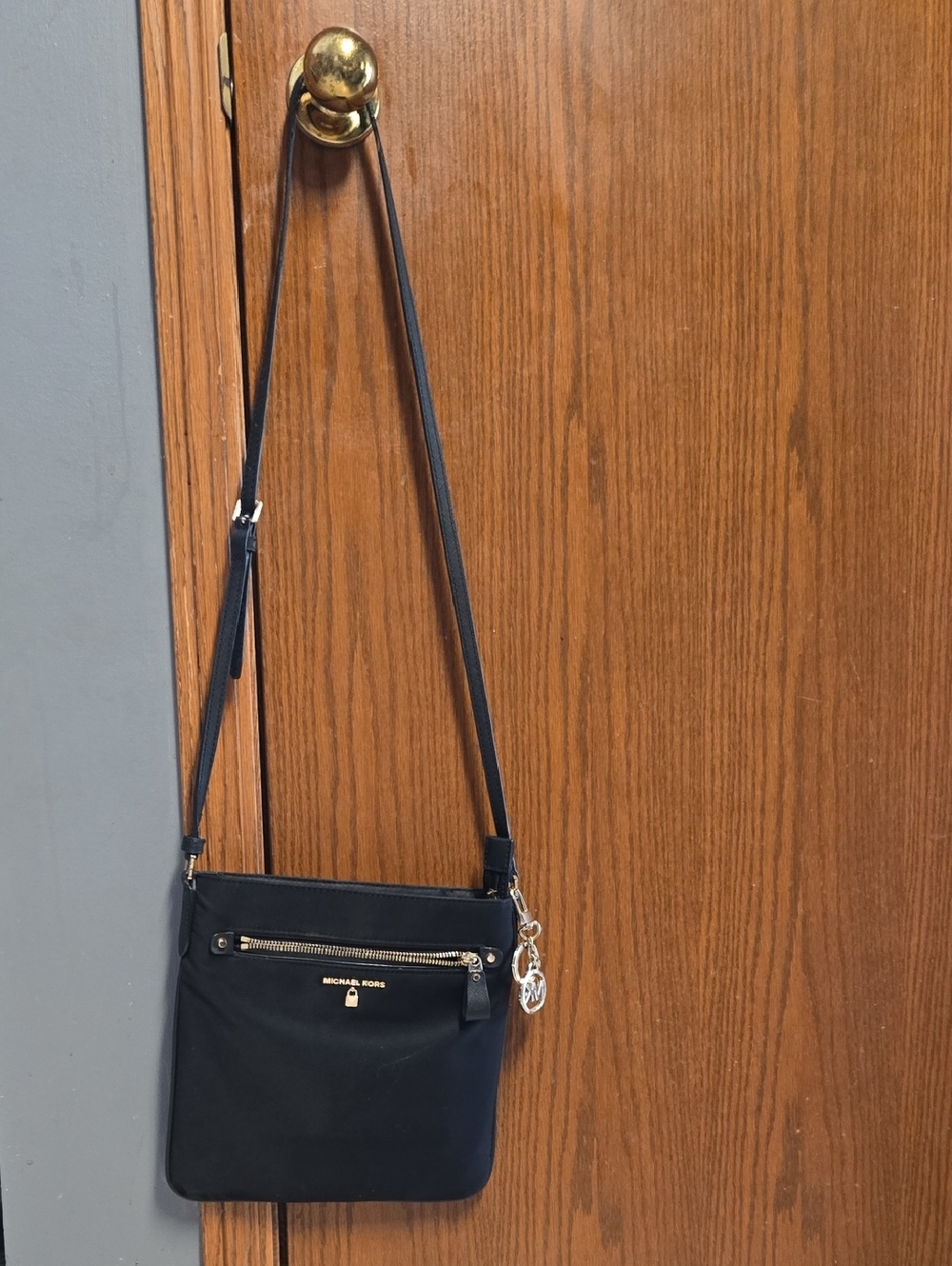 Michael Kors Black Crossbody with Gold-Tone Logo Charm